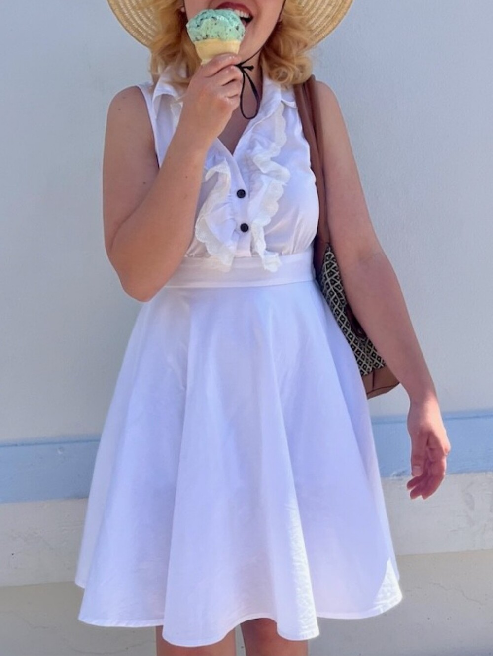 White Eyelet Ruffle Button Front Dress